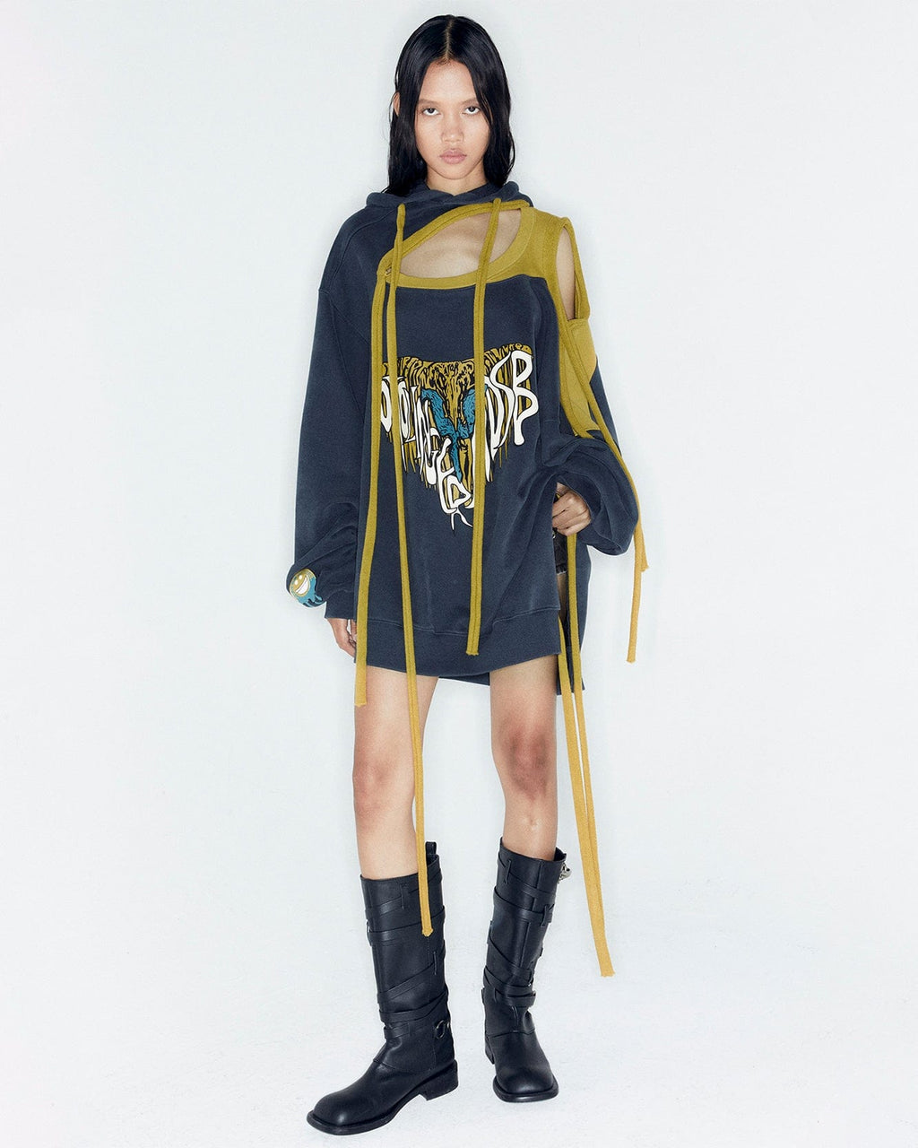 ADSB X OTTOLINGER DECONSTRUCTED HOODIE atb1213w(NAVY