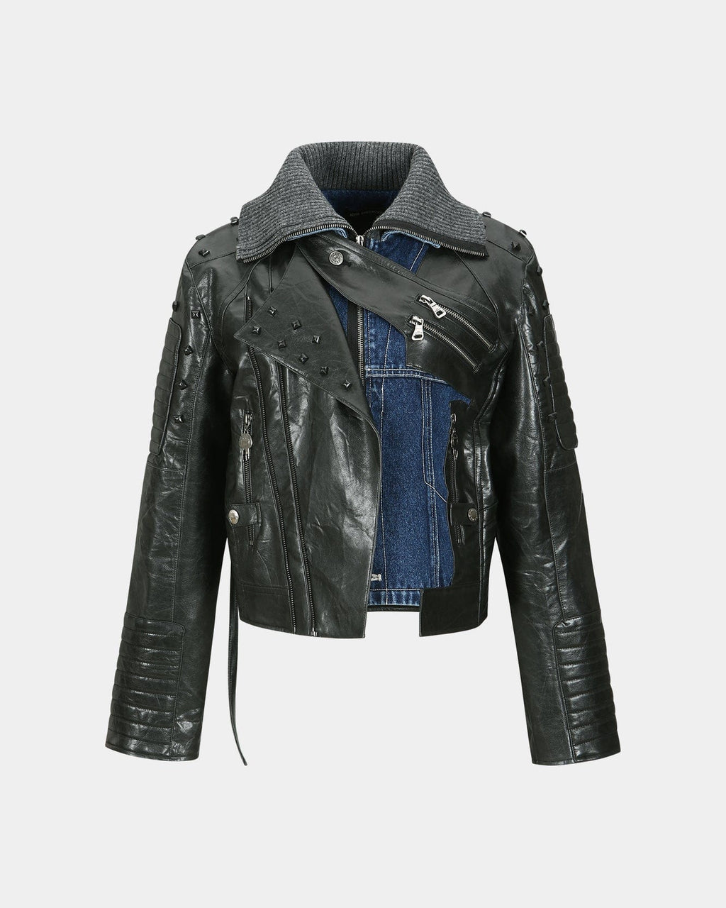 【ANDERSSON BELL】 FAUX-LEATHER & SHEER RIDER JACKET (BROWN) Brown & Off-White Faux-Leather & Sheer Rider Jacket by