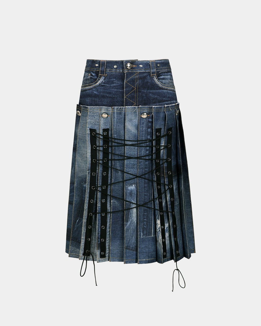 DENIM TROMPE L`OEIL PLEATS LONG SKIRT apa766w(BLUE) – Andersson Bell