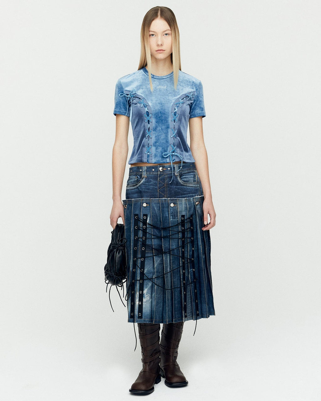 Andersson Bell★VELVET LACE-UP BABY T-SHIRT★人気早期完売 ESSENTIAL) VELVET LACE-UP BABY T-SHIRT atb1205w(BLUE