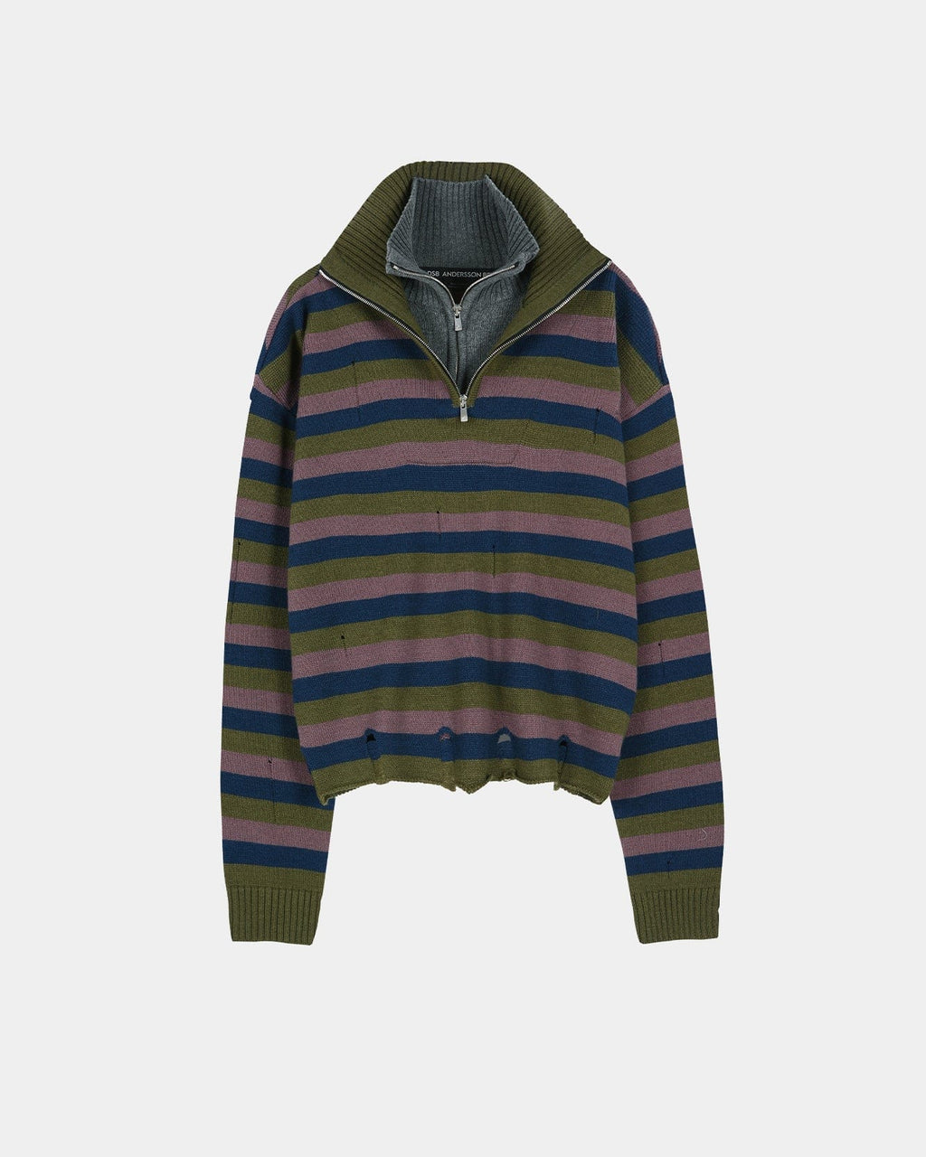 DOUBLE LAYERED STRIPE HALF ZIP-UP SWEATER atb1452m(BLUE/GREY