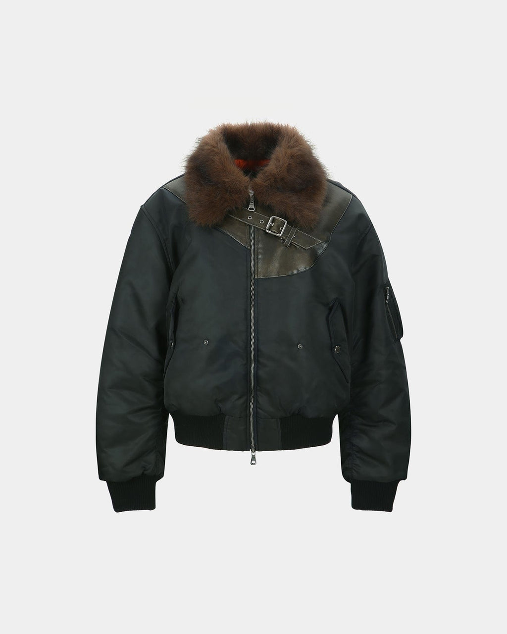 RESTOCK] FUR COLLAR LEATHER PATCH MA-1 BOMBER awa736u(BLACK