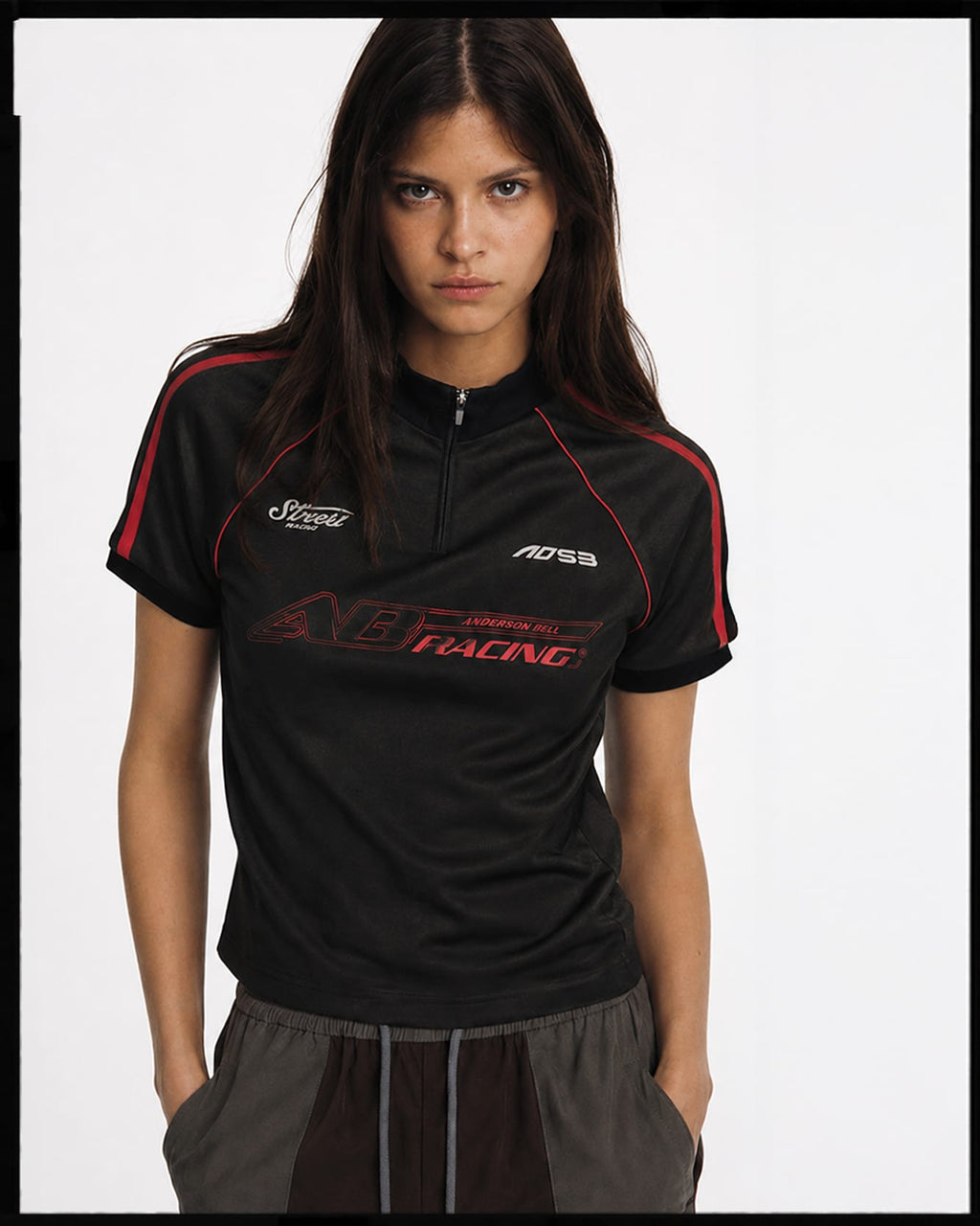 PRINTED RACING ZIP-UP TOP atb1490w(BLACK) – Andersson Bell