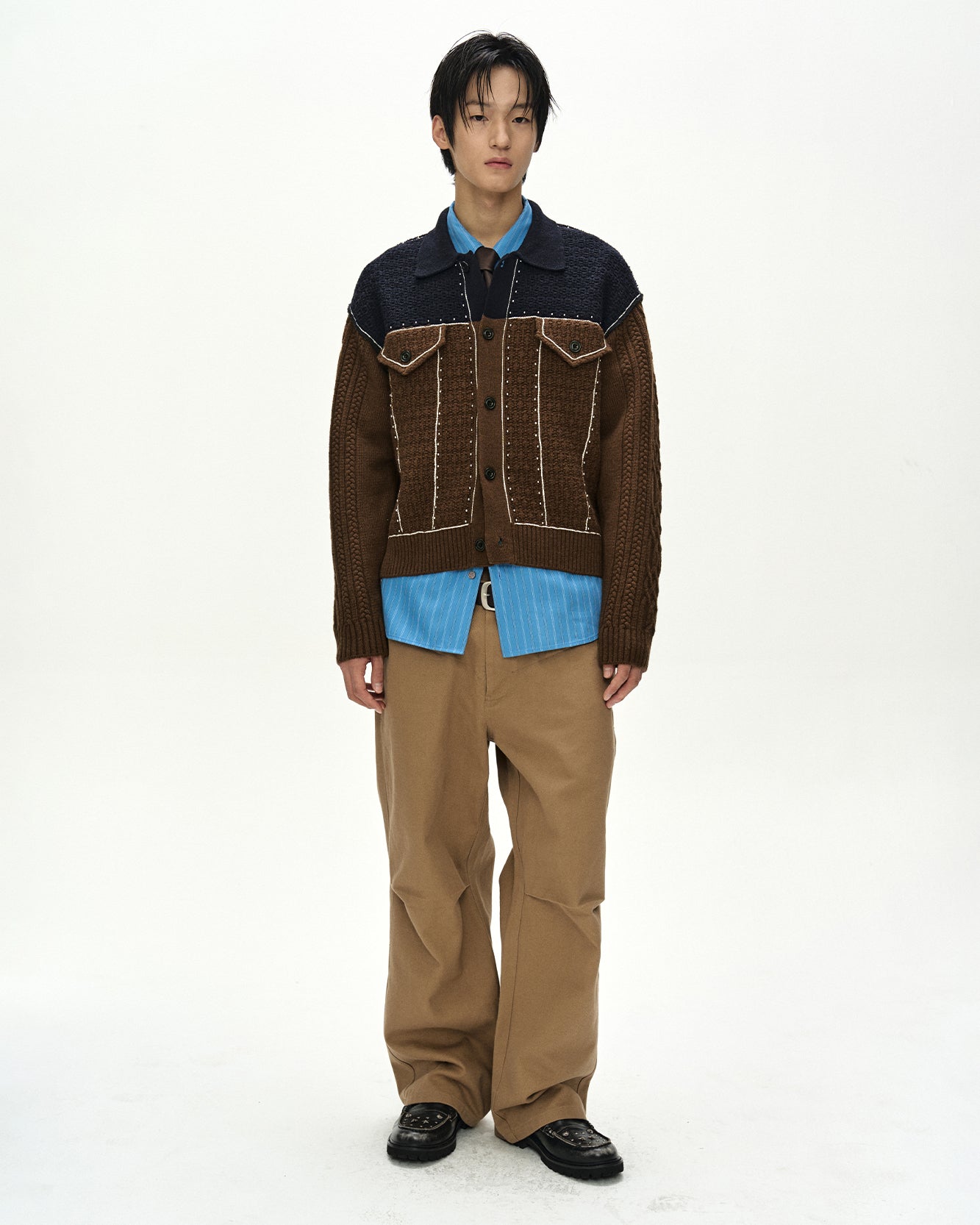 CAMELON TRUCKER CARDIGAN (BROWN/NAVY) – Andersson Bell