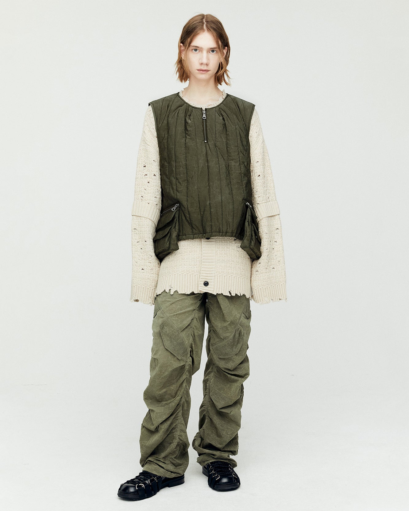 WAX COATED PADDED TURTLE VEST awa644m(KHAKI)