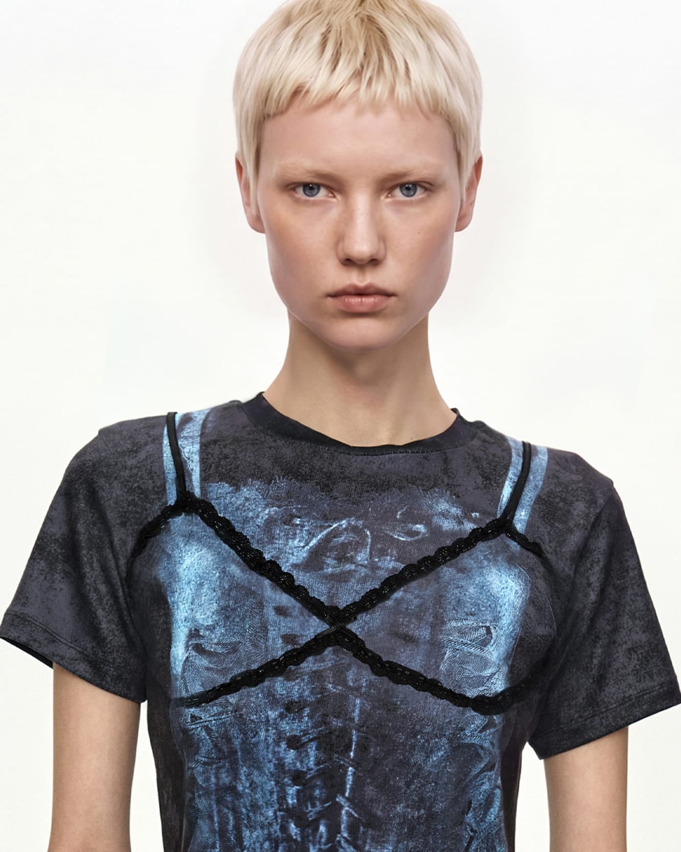 LINGERIE TROMPE-L'OEIL GRAPHIC T-SHIRT atb1572w(CHARCOAL