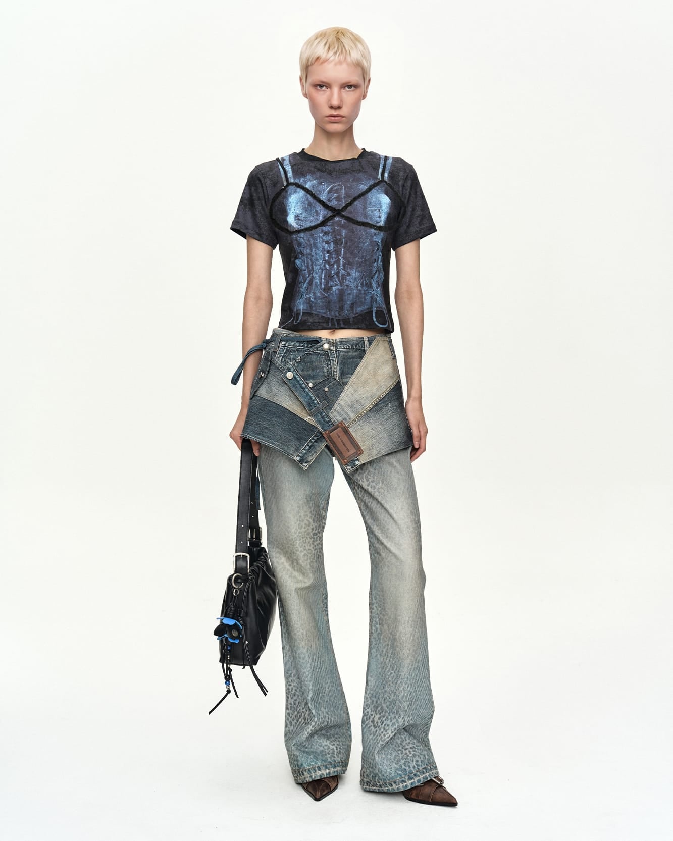 LINGERIE TROMPE-L'OEIL GRAPHIC T-SHIRT atb1572w(CHARCOAL