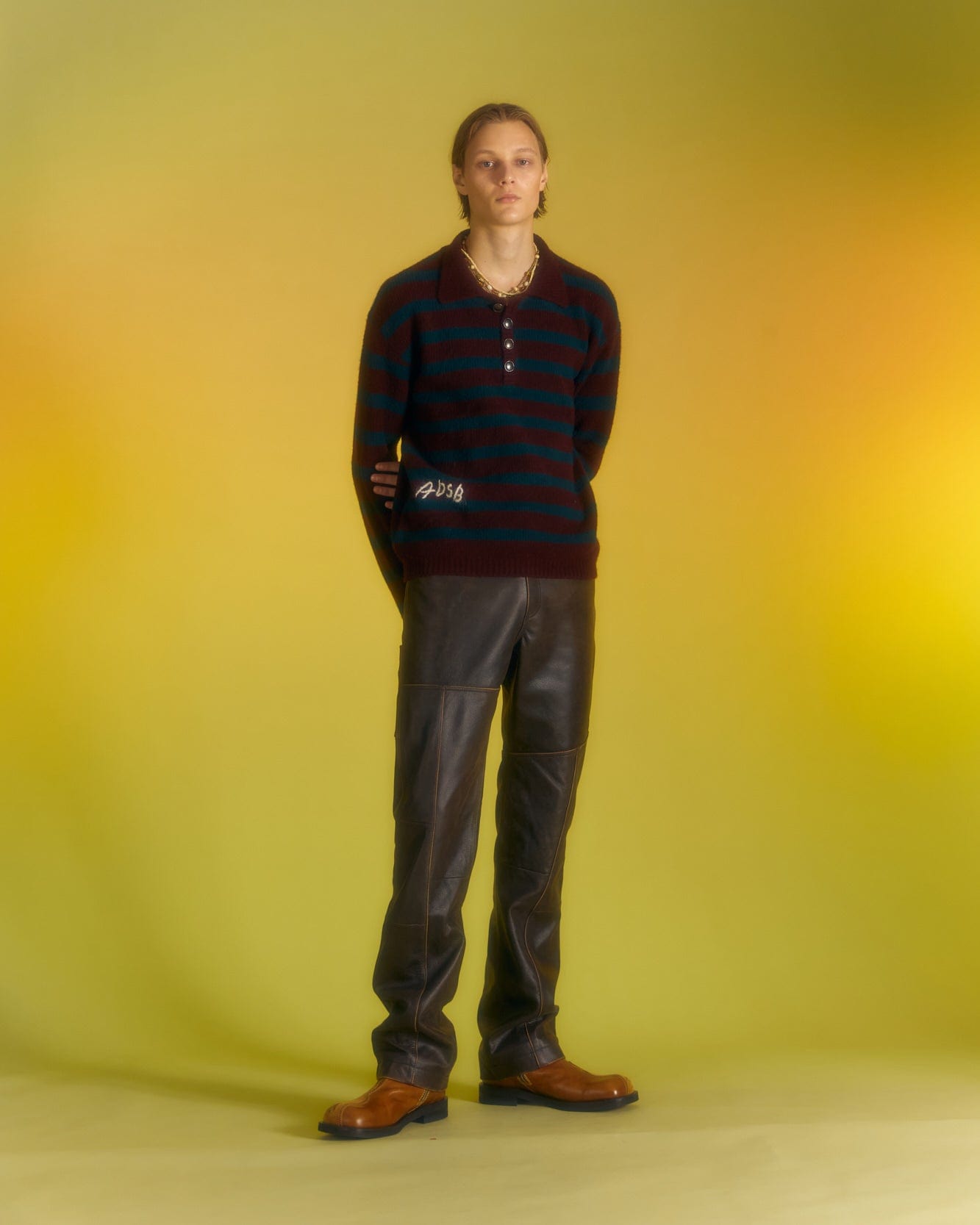Andersson Bell ADSB STRIPE POLO SWEATER atb1018m(WINE/GREEN)