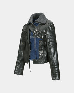 Andersson Bell ADSB X OTTOLINGER DENIM FAUX LEATHER JACKET awa668w(BLACK)