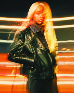 Andersson Bell ADSB X OTTOLINGER DENIM FAUX LEATHER JACKET awa668w(BLACK)