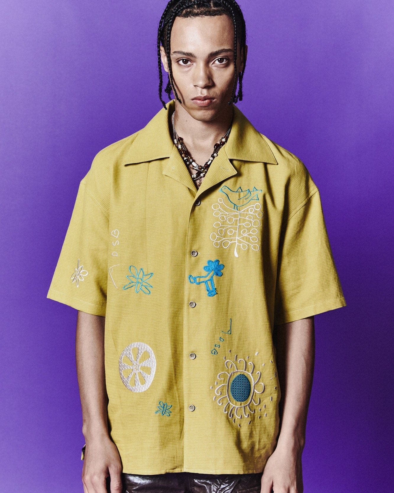 Andersson Bell APRIL EMBROIDERY OPEN COLLAR SHIRTS atb1054m(YELLOW)