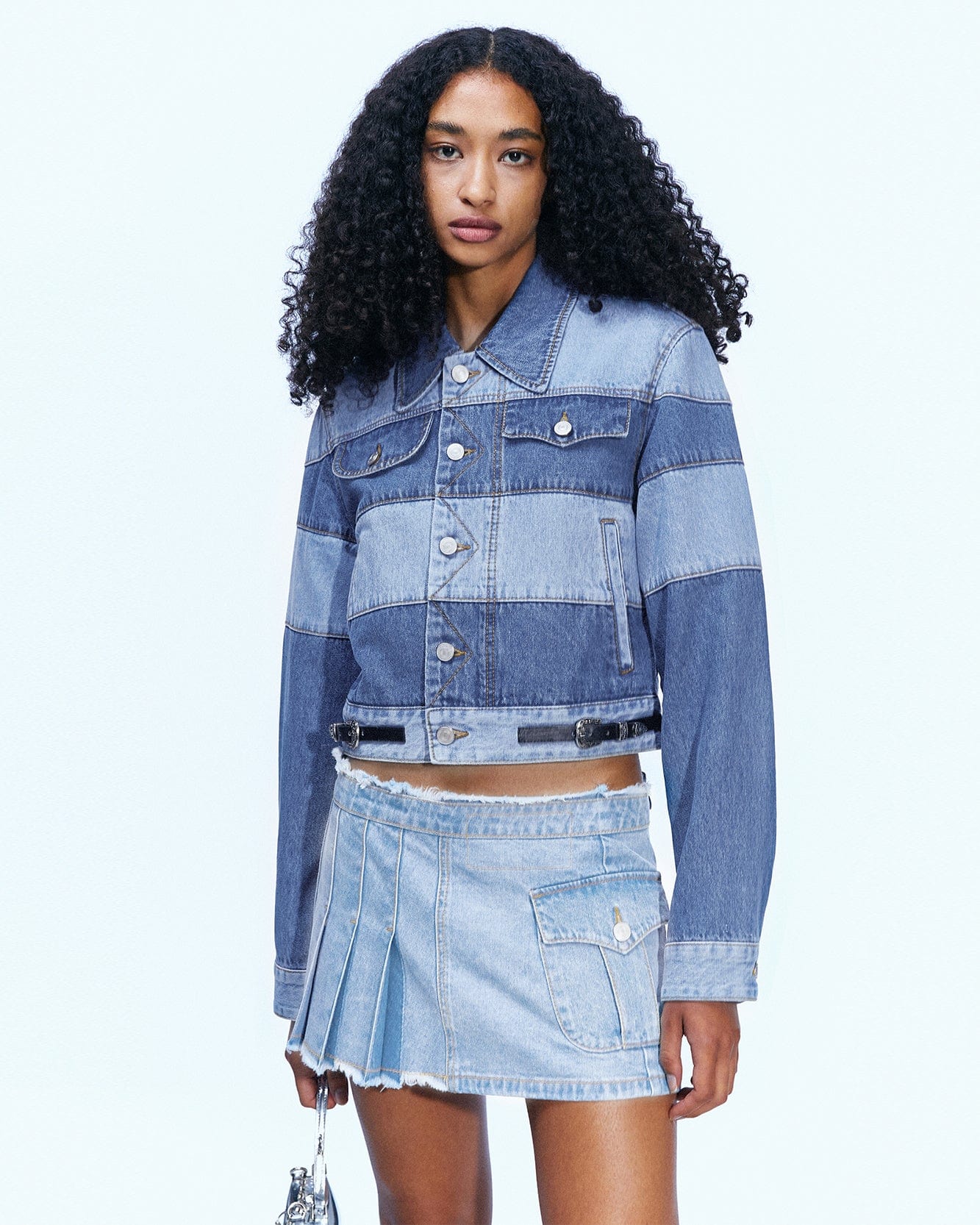 Andersson Bell APRON WRAP PLEATS DENIM SKIRT apa606w(WASHED BLUE)