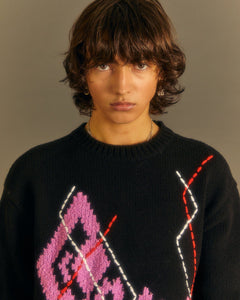 Andersson Bell ARGYLE CREW-NECK SWEATER atb1025m(BLACK)