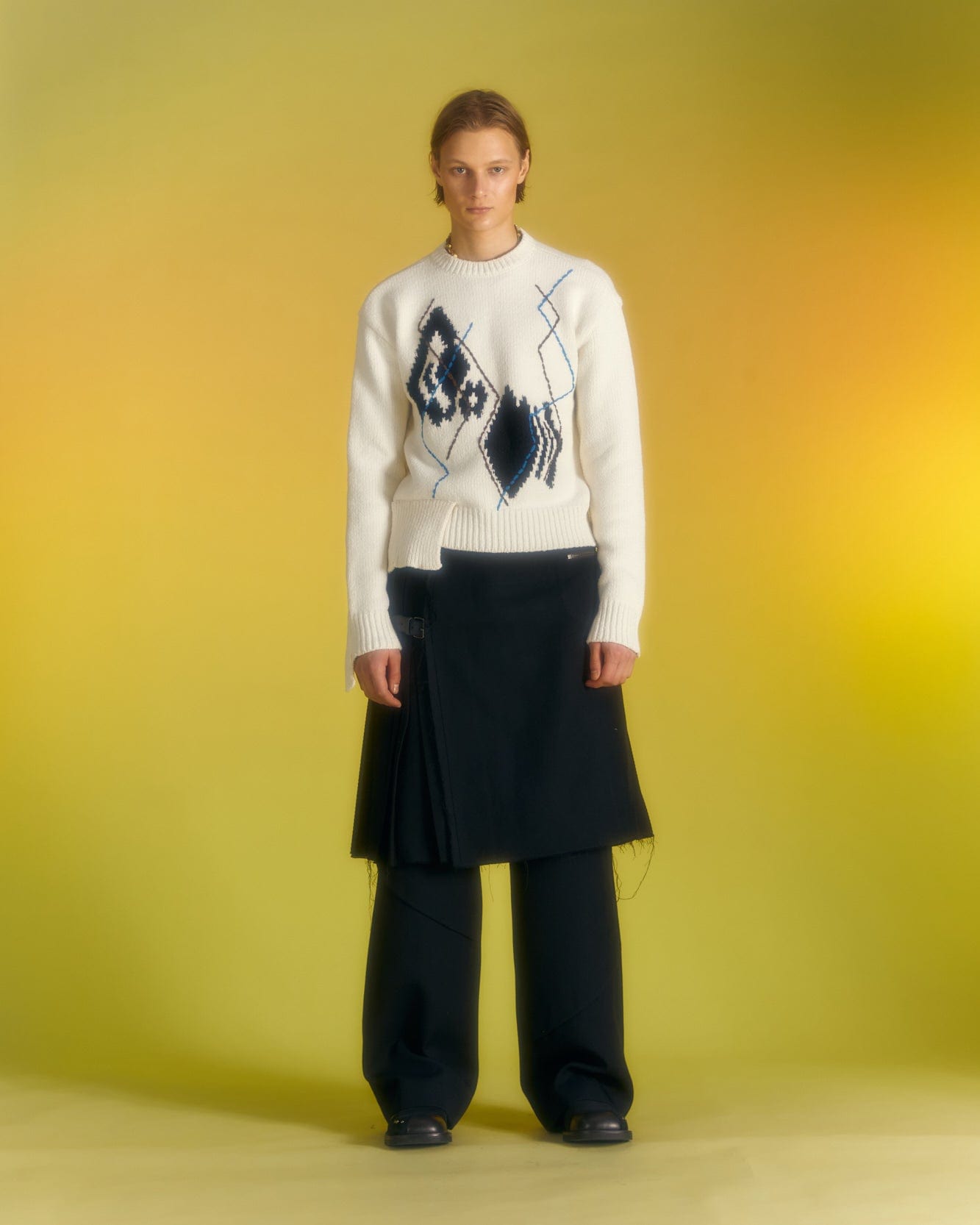 Andersson Bell ARGYLE CREW-NECK SWEATER atb1025m(ECRU)