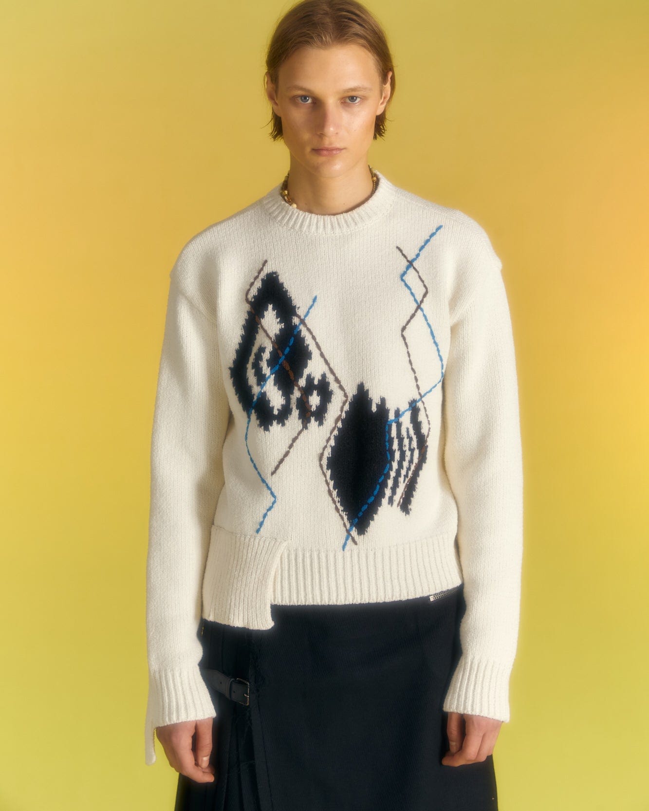 Andersson Bell ARGYLE CREW-NECK SWEATER atb1025m(ECRU)
