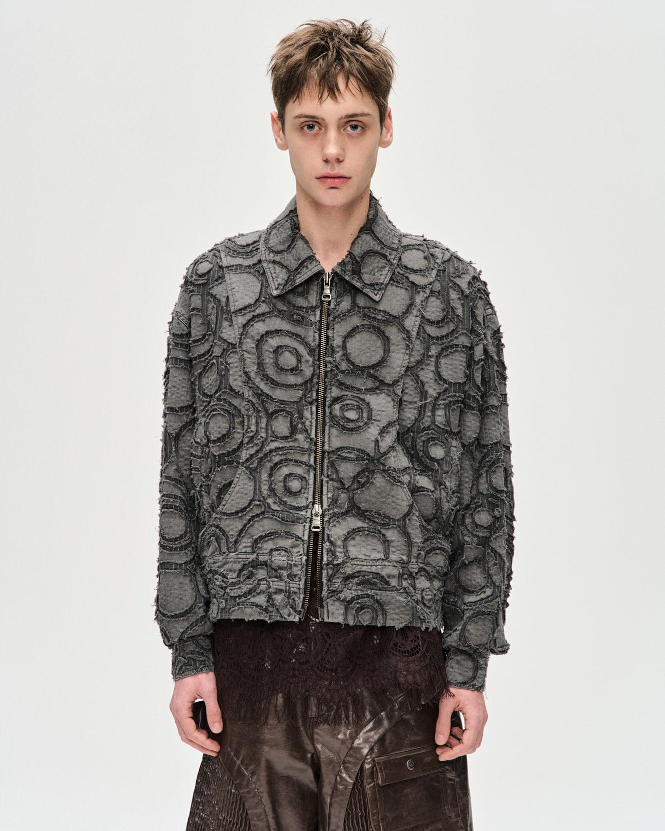 Andersson Bell BURN-OUT DYED ZIP-UP JACKET awa589m(CHARCOAL)