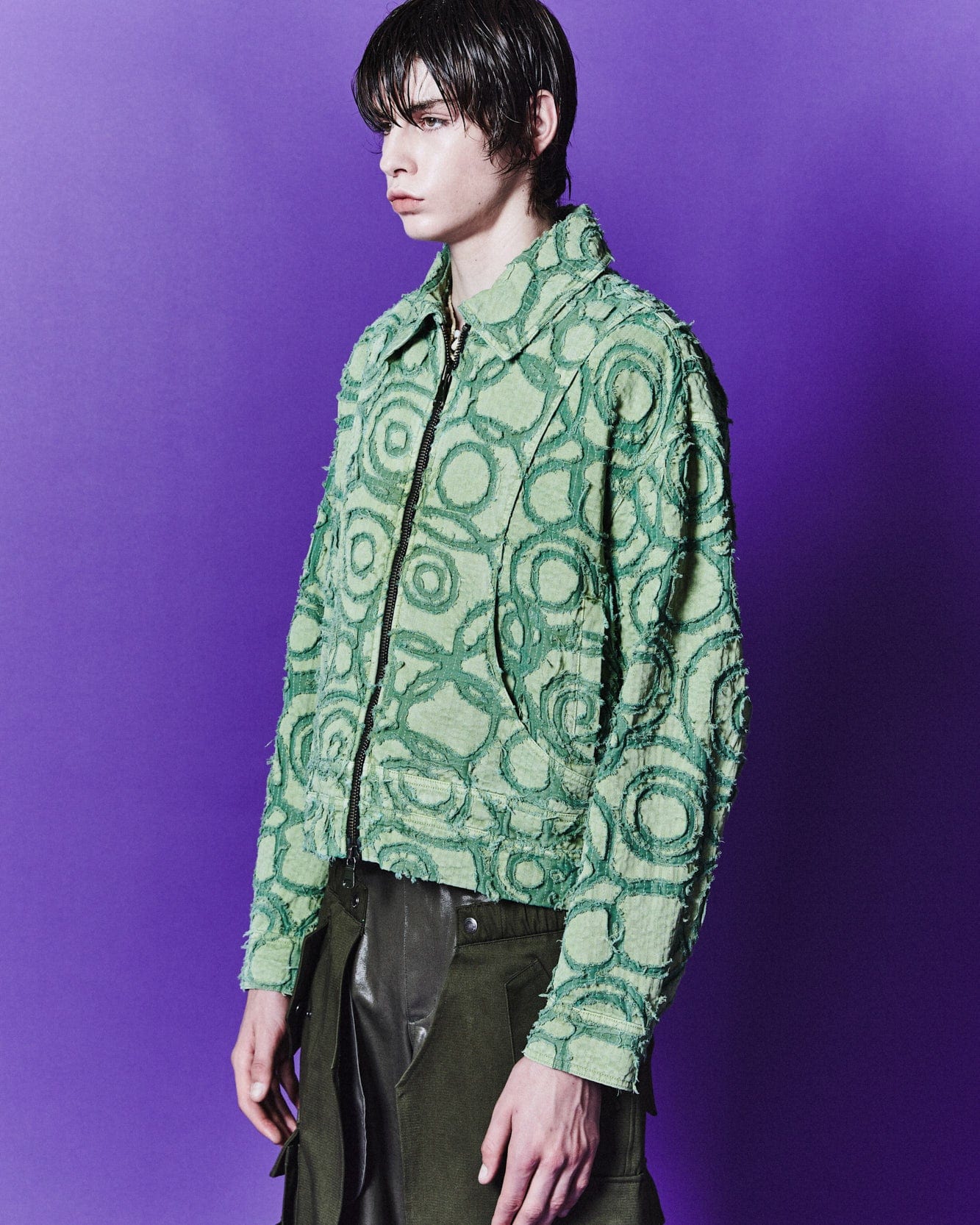 Andersson Bell BURN-OUT DYED ZIP-UP JACKET awa589m(GREEN)