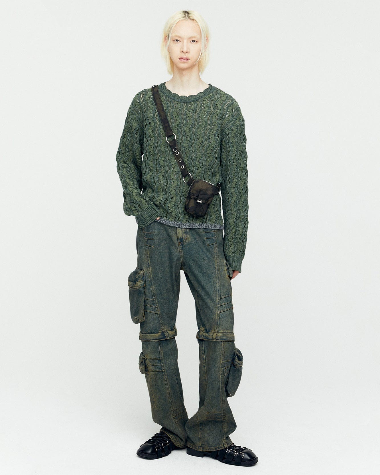 【MODERNIF】Epil Semi Wide Denim Pants Aelfric Eden Mens Jeans Ripped Patchwork Fringe Denim Pants