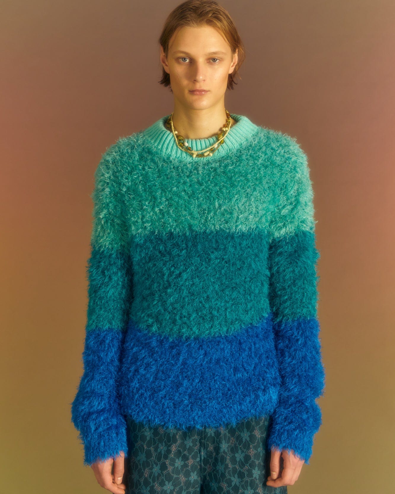 Andersson Bell COLOR BLOCK SHAGGY SWEATER atb1028m(BLUE)