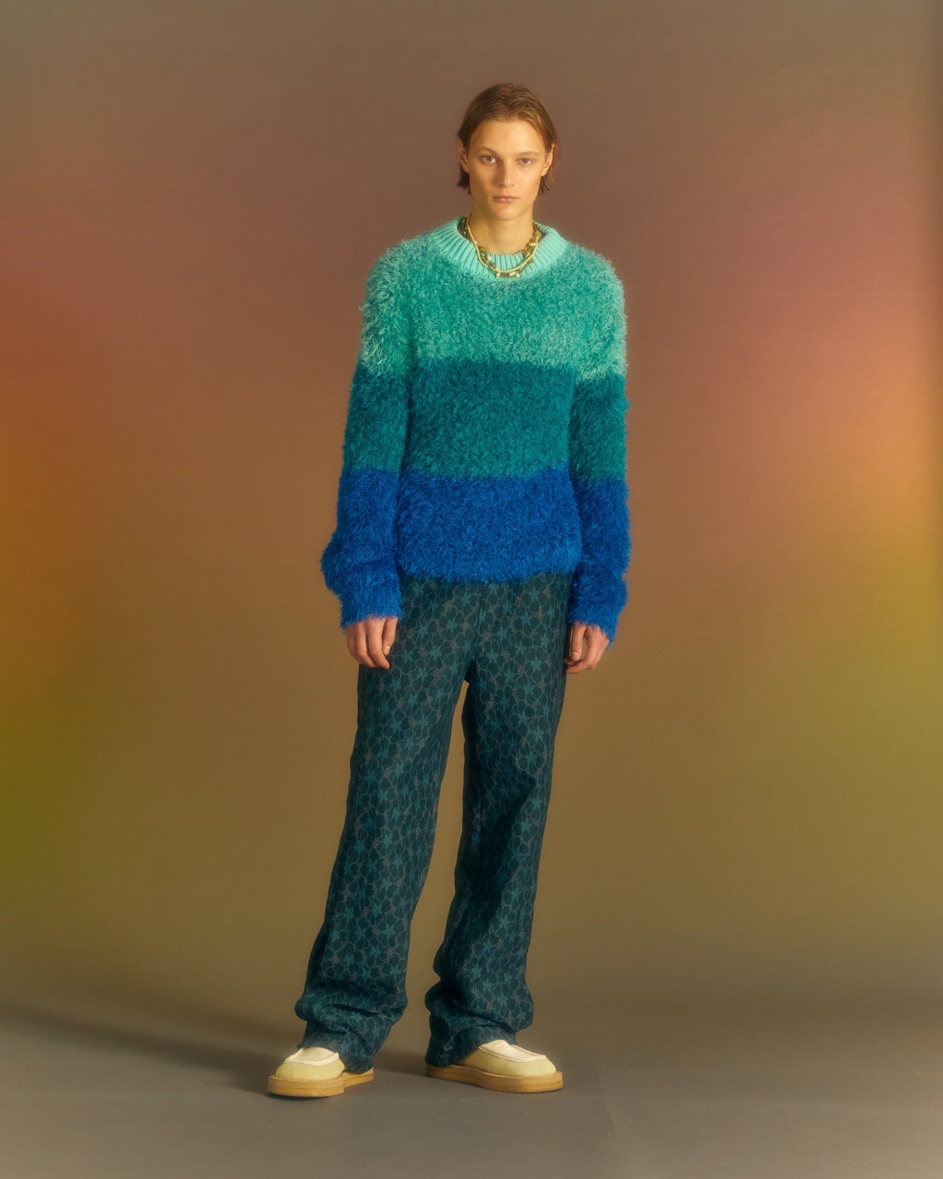 Andersson Bell COLOR BLOCK SHAGGY SWEATER atb1028m(BLUE)