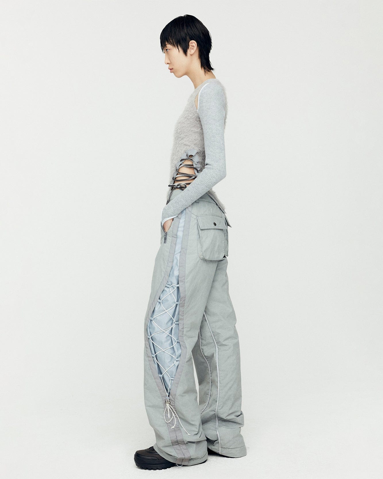 Andersson Bell CRACK PADDED LACE-UP WIDE PANTS apa770w(GREY)