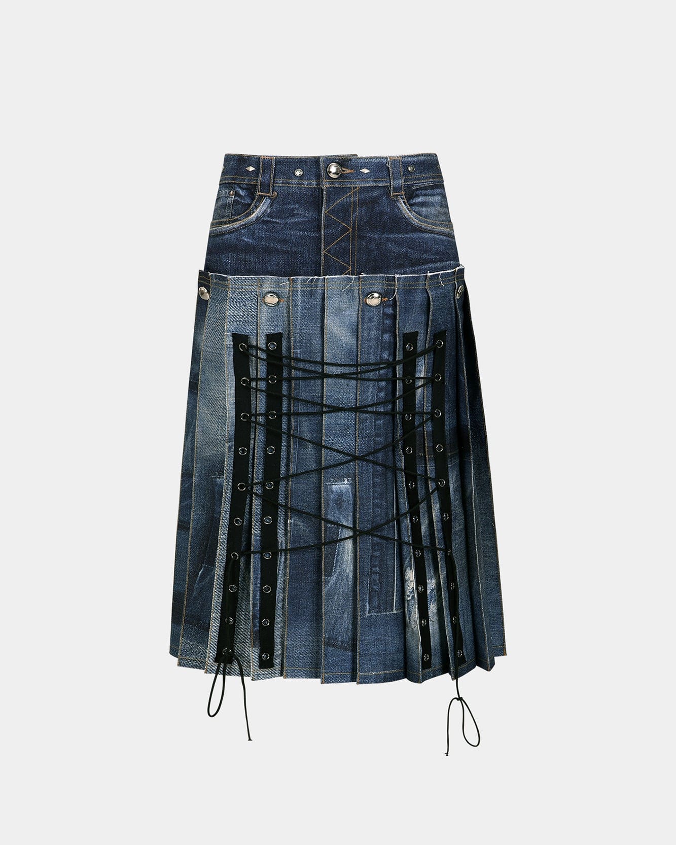 DENIM TROMPE L`OEIL PLEATS LONG SKIRT apa766w(BLUE