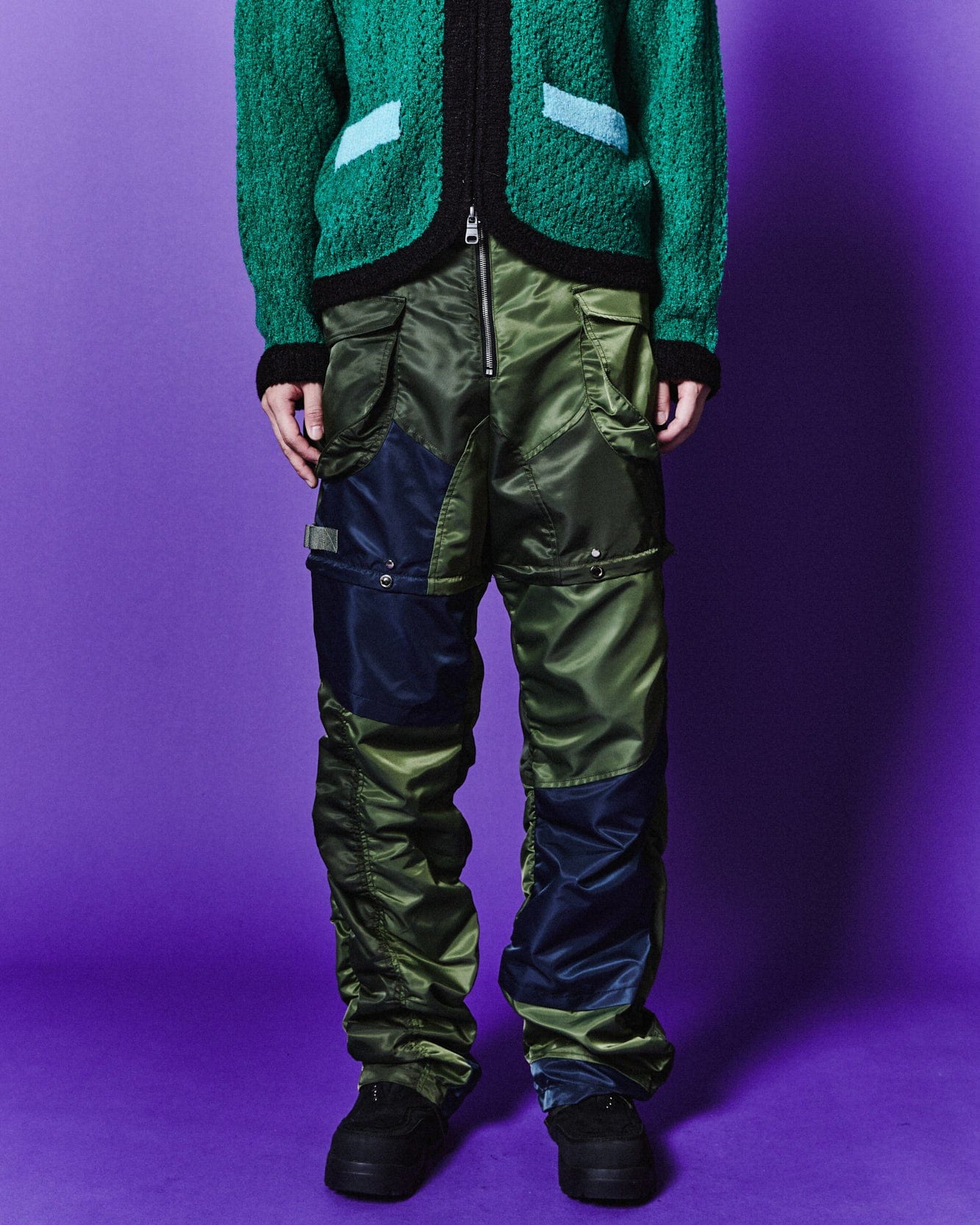 Andersson Bell DETACHABLE PATCHWORK CARGO PANTS apa728m(KHAKI MULTI)