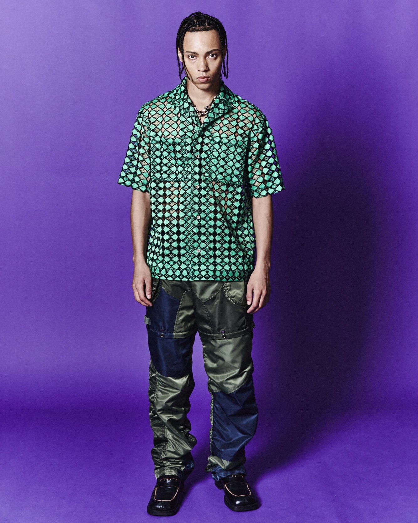 Andersson Bell DETACHABLE PATCHWORK CARGO PANTS apa728m(KHAKI MULTI)