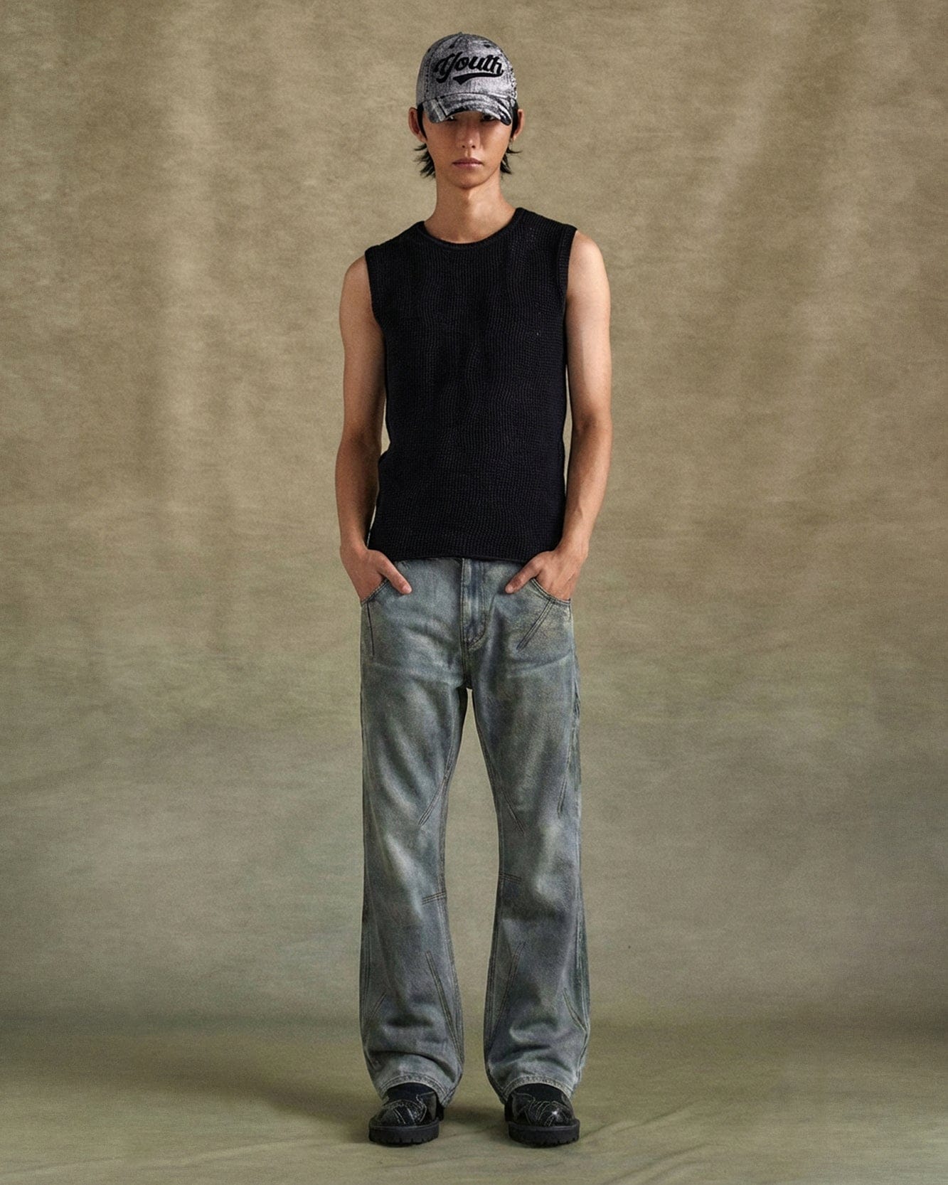 Andersson Bell DIRTY SPRAY WASHED WIDE LEG JEANS apa815m(L.BLUE)