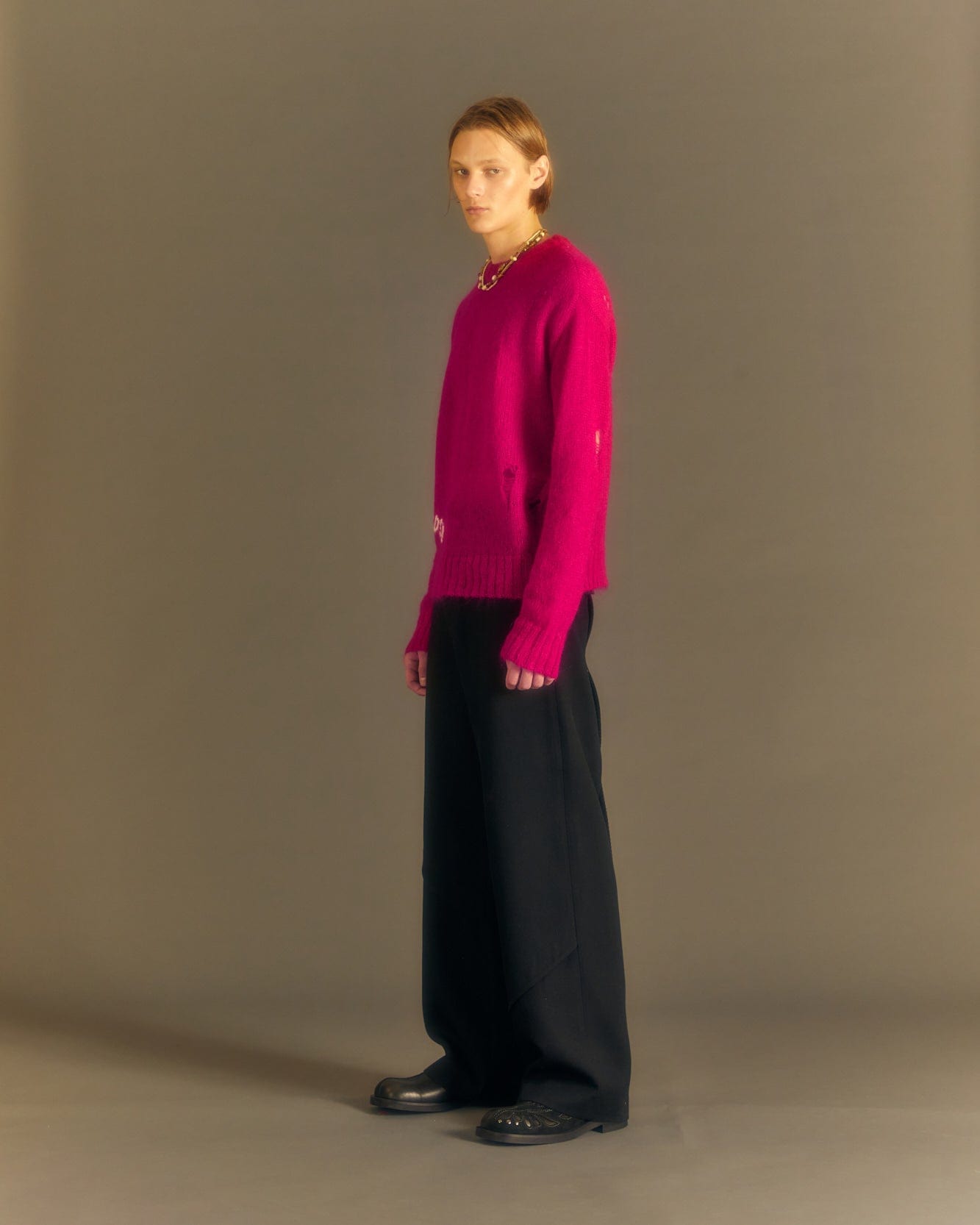 Andersson Bell (ESSENTIAL) ADSB KID MOHAIR CREW-NECK SWEATER atb1038m(CHERRY RED)