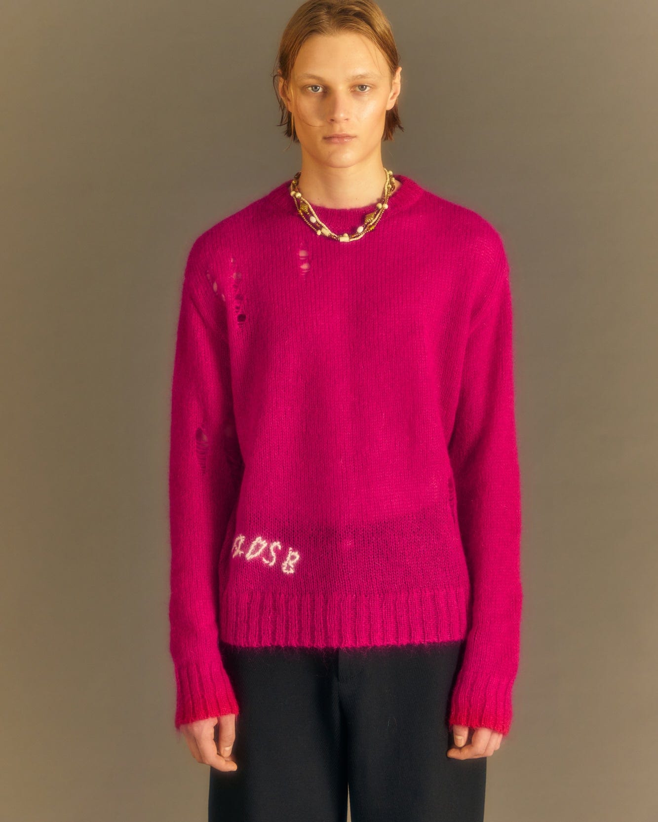 Andersson Bell (ESSENTIAL) ADSB KID MOHAIR CREW-NECK SWEATER atb1038m(CHERRY RED)