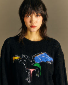 Andersson Bell (ESSENTIAL)UNISEX DRAGON SUMMER CREW-NECK SWEATER atb1041u(BLACK)
