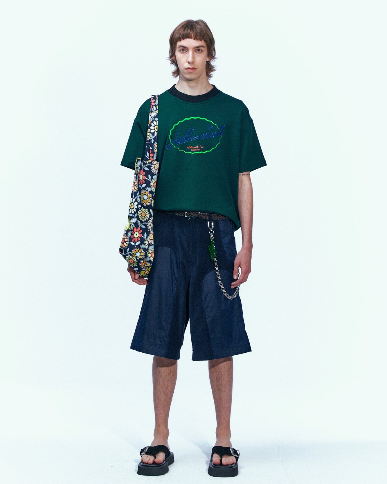 Andersson Bell (ESSENTIAL) UNISEX LOGO EMBROIDERY PONTE T-SHIRTS atb902u(GREEN)