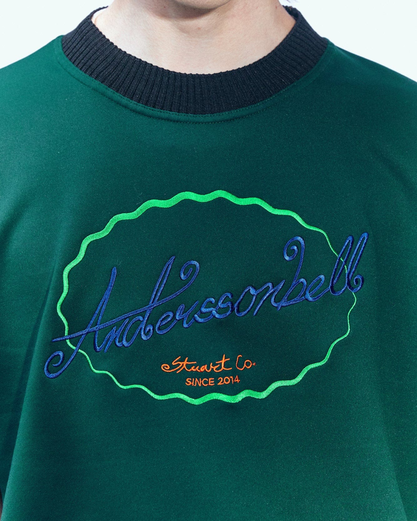 Andersson Bell (ESSENTIAL) UNISEX LOGO EMBROIDERY PONTE T-SHIRTS atb902u(GREEN)