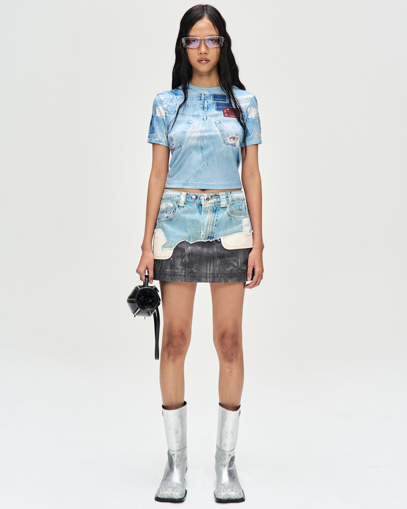 Andersson Bell (ESSENTIAL)(WOMEN) DANIEL DENIM PRINTED T-SHIRT atb1133w(DENIM BLUE)