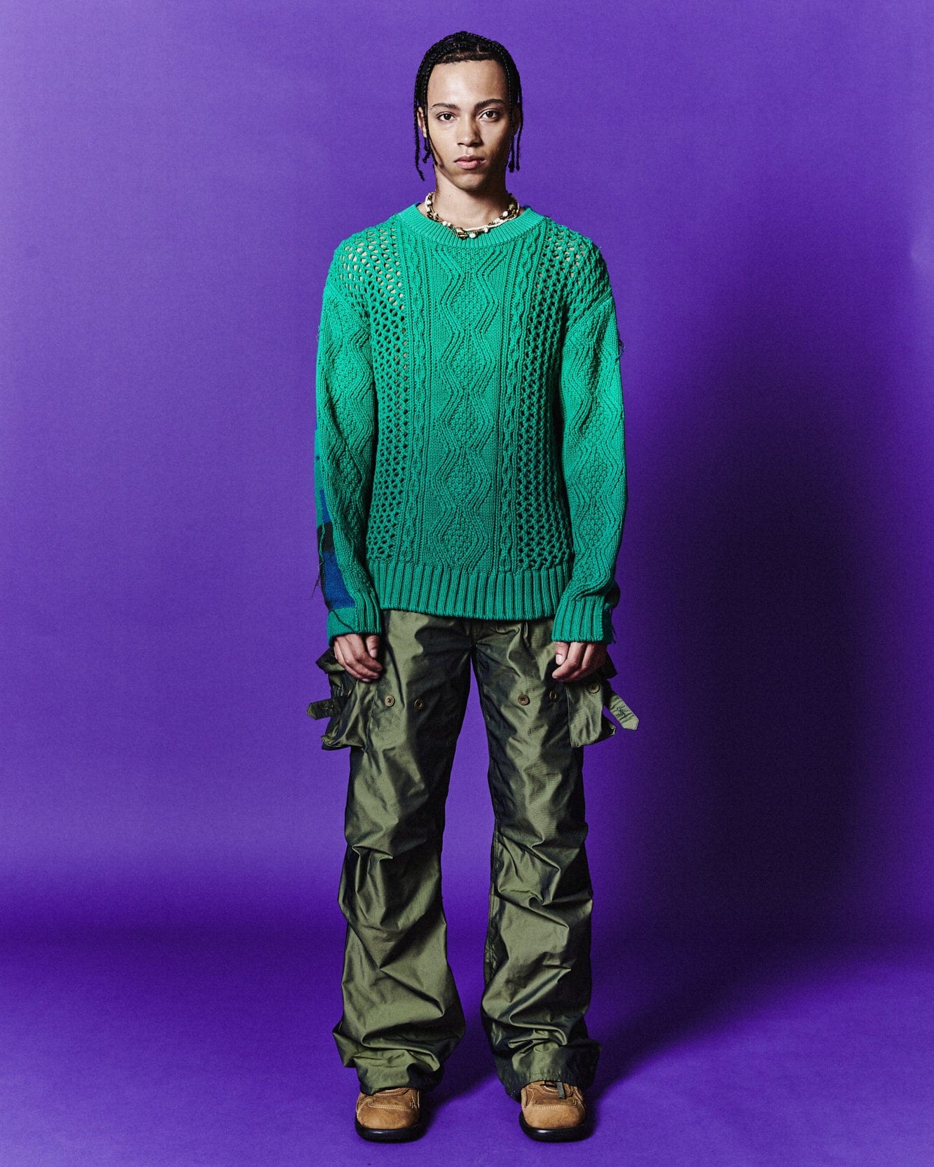 Andersson Bell FISHERMAN INTARSIA CREW-NECK SWEATER atb1064m(GREEN)