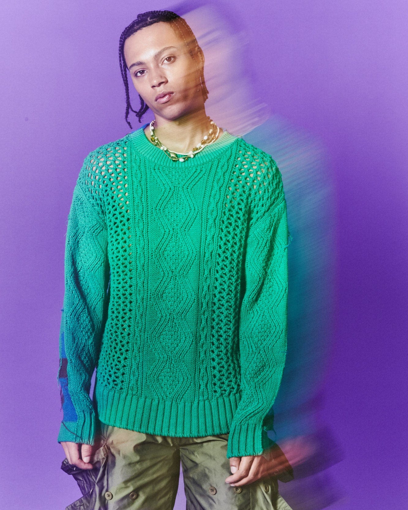 Andersson Bell FISHERMAN INTARSIA CREW-NECK SWEATER atb1064m(GREEN)