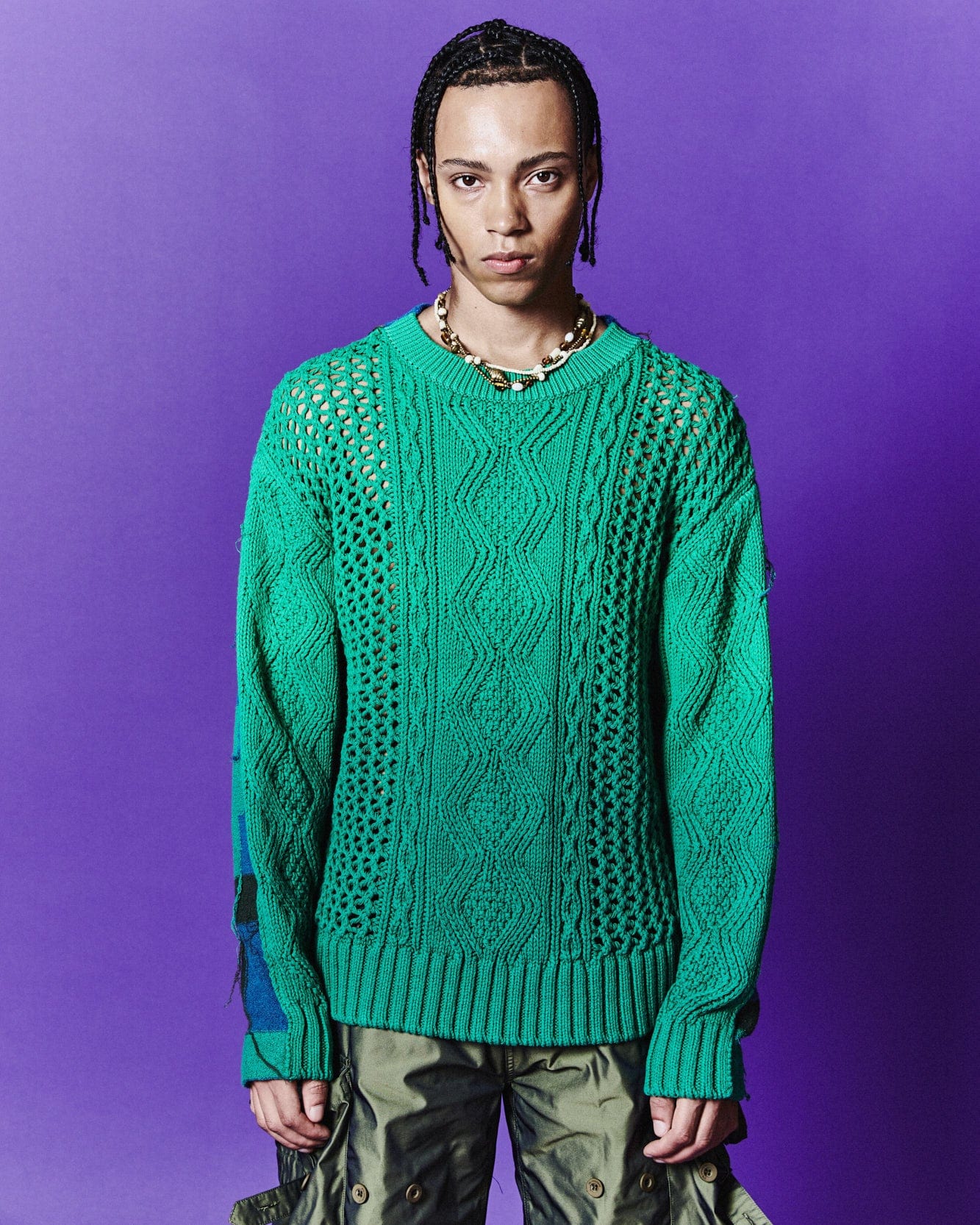 Andersson Bell FISHERMAN INTARSIA CREW-NECK SWEATER atb1064m(GREEN)