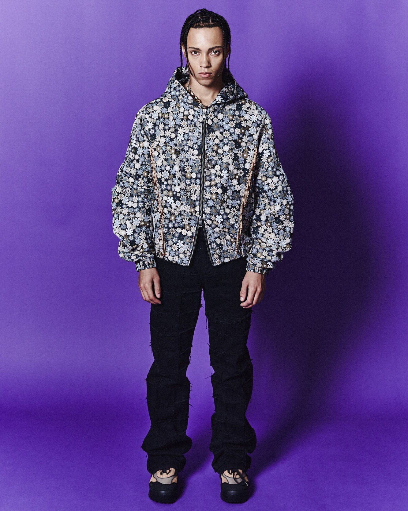 Andersson Bell FLOWER HOODIE ZIP-UP JACKET awa588m(BEIGE / BLACK)