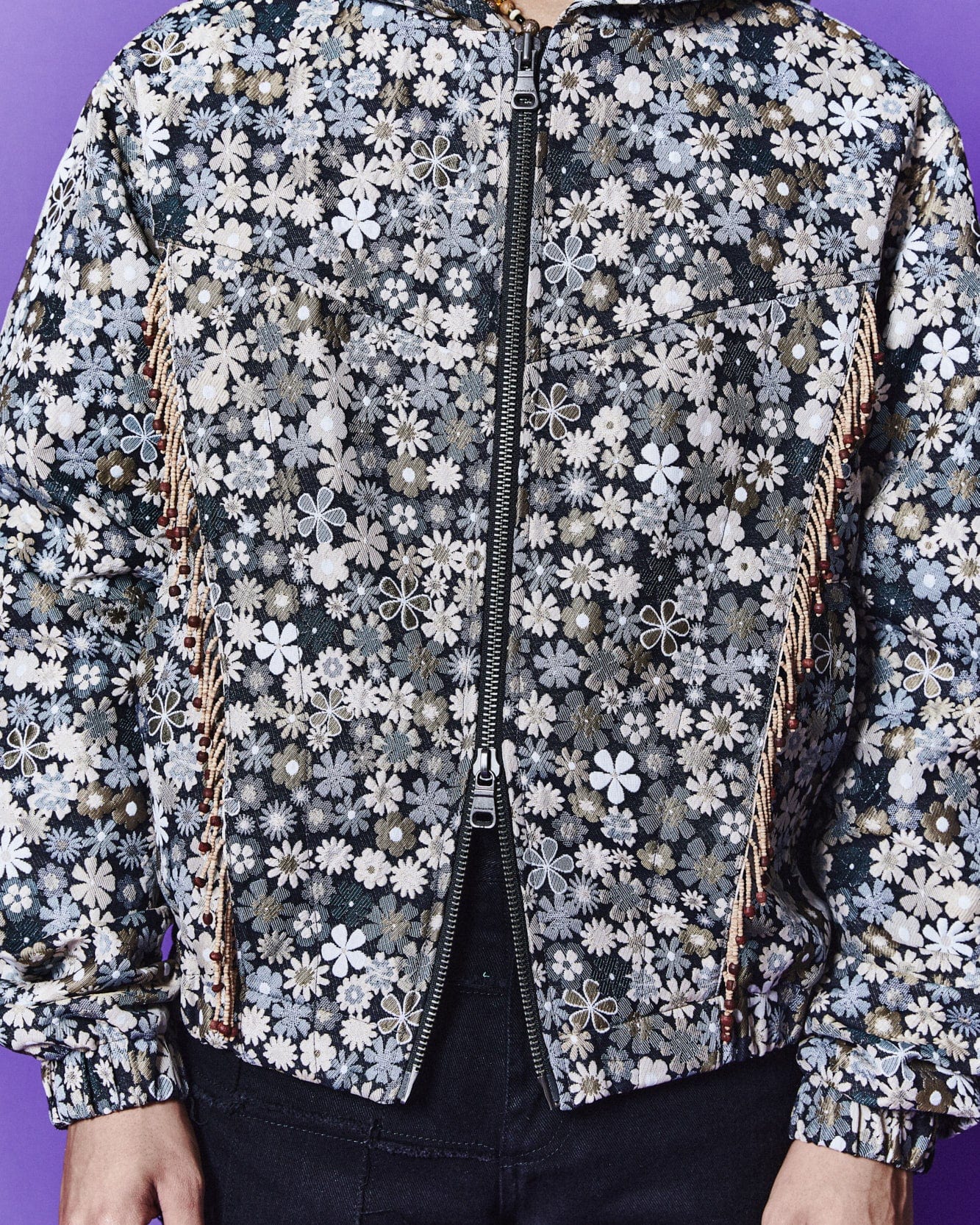 Andersson Bell FLOWER HOODIE ZIP-UP JACKET awa588m(BEIGE / BLACK)