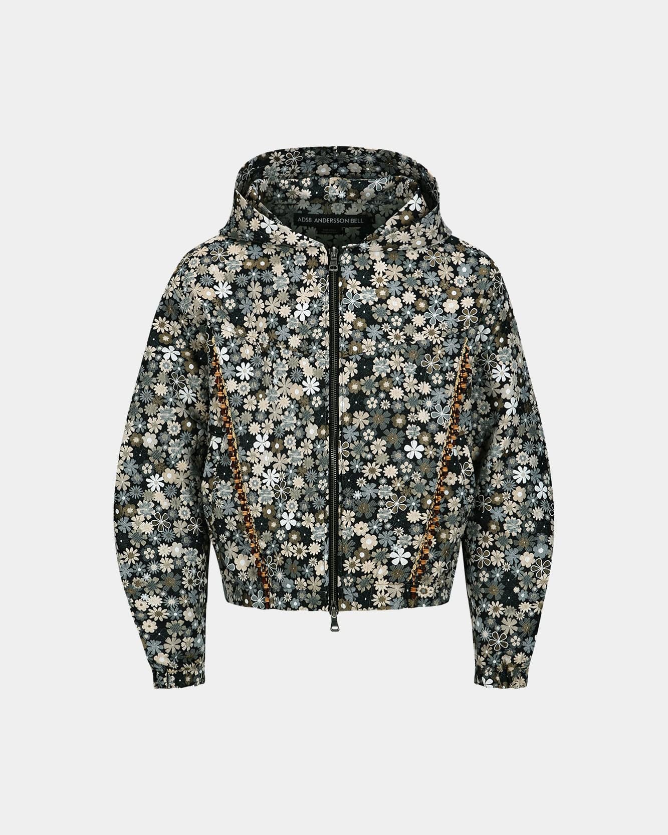FLOWER HOODIE ZIP-UP JACKET awa588m(BEIGE / BLACK) – Andersson Bell FLOWER HOODIE ZIP-UP JACKET awa588m(BEIGE / BLACK) – Andersson Bell