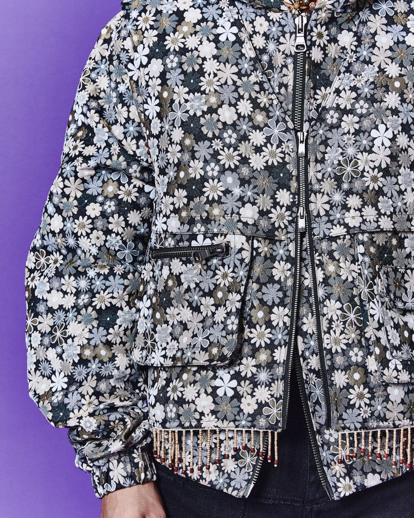 Andersson Bell FLOWER HOODIE ZIP-UP JACKET awa588m(BEIGE / BLACK)