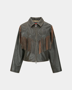 Andersson Bell FRINGE PUNCHING LEATHER JACKET awa707w(BROWN)