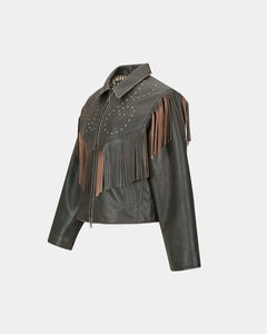 Andersson Bell FRINGE PUNCHING LEATHER JACKET awa707w(BROWN)