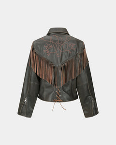 Andersson Bell FRINGE PUNCHING LEATHER JACKET awa707w(BROWN)