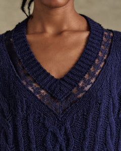 Andersson Bell LACE CHUNKY V-NECK KNIT atb1260w(NAVY)