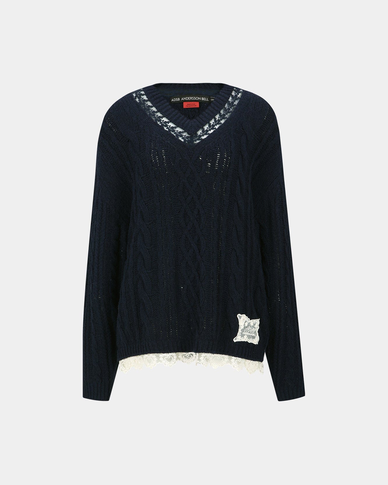 Andersson Bell LACE CHUNKY V-NECK KNIT atb1260w(NAVY)