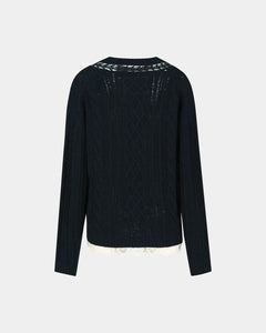 Andersson Bell LACE CHUNKY V-NECK KNIT atb1260w(NAVY)