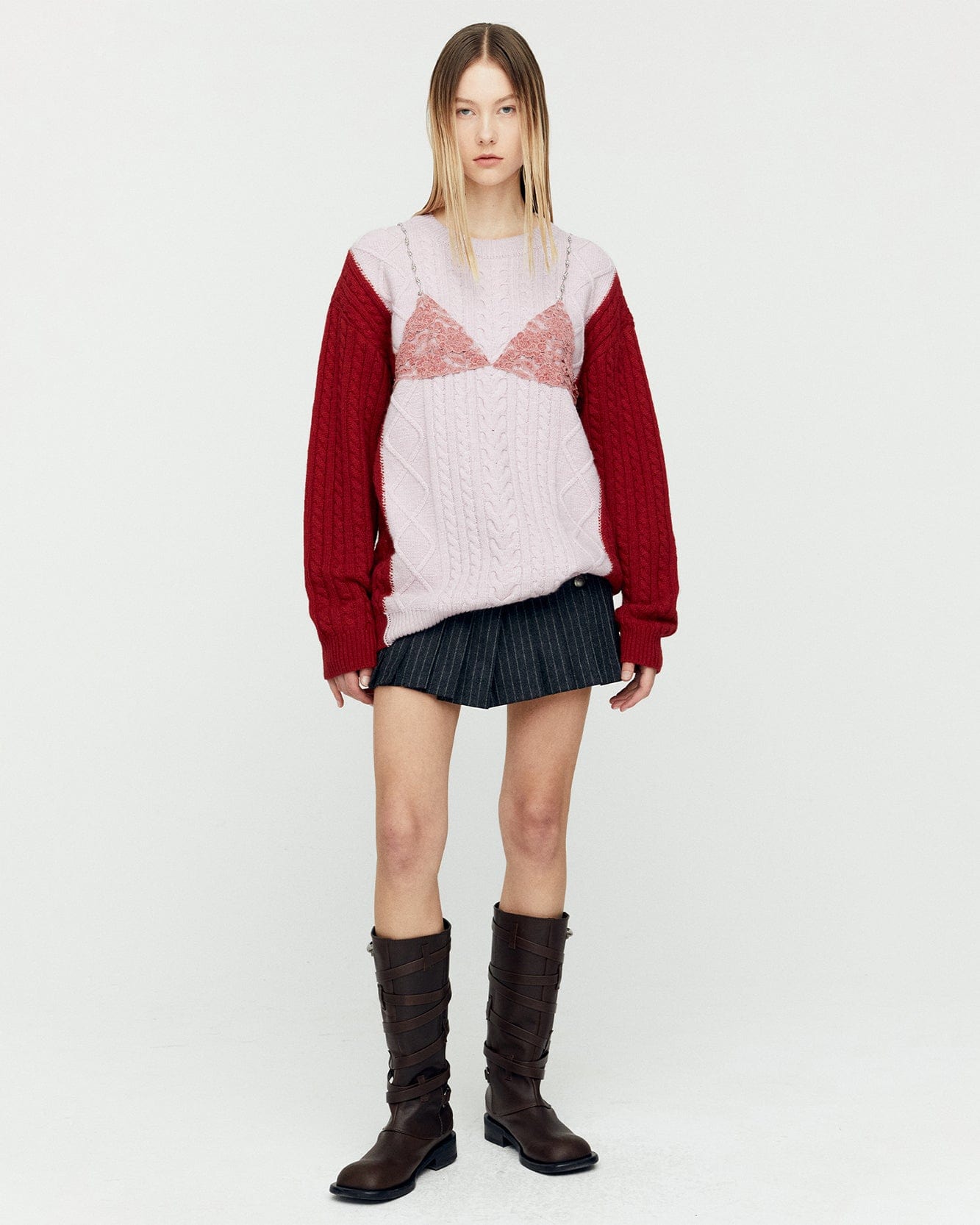 LACE LINGERIE BOYFRIEND-FIT KNIT atb1183w(PINK) – Andersson Bell