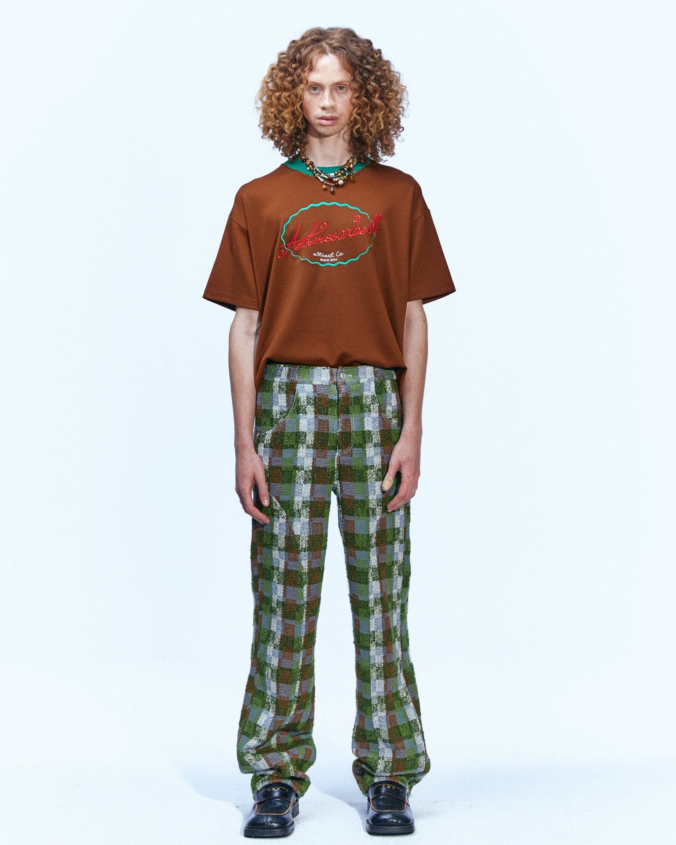 Andersson Bell (MEN)(ESSENTIAL) UNISEX LOGO EMBROIDERY PONTE T-SHIRTS atb902u(BROWN)